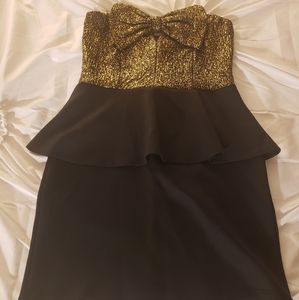 Black and Gold Strapless Party Dress